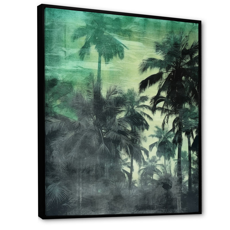 Palmier monochrome paradisiaque III, H 32 po x l 24 po x P 1 po, Cadre flottant noir