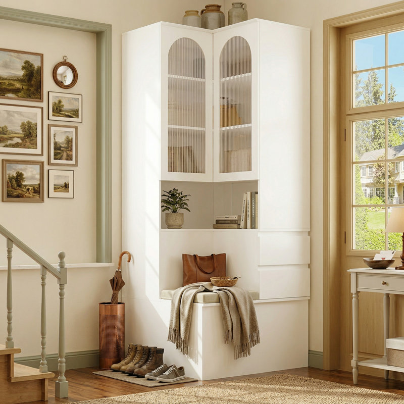 Armoire de rangement de coin pour chaussures avec tabouret