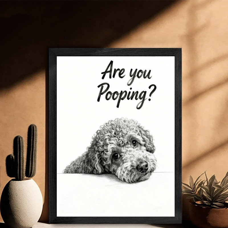 Caniche humoristique noir encadré «Are You Pooping? Art, impression amusante sur un cadre de salle de bain, H 37 po x l 25 po