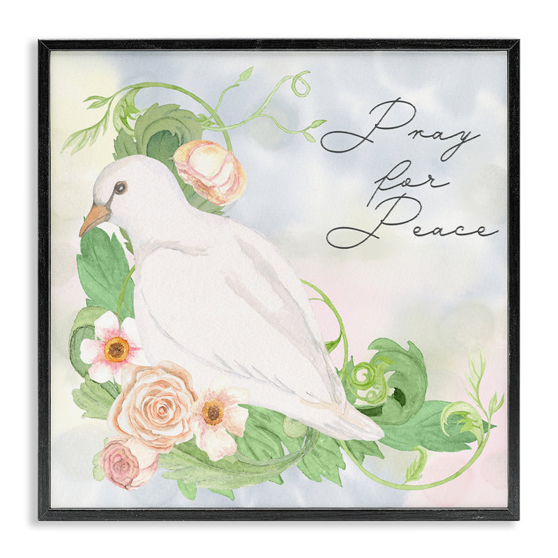 «Pray For Peace Dove», giclée par Lee Ann Sanders, H 24 po x l 24 po, Giclée encadrée noir minuit