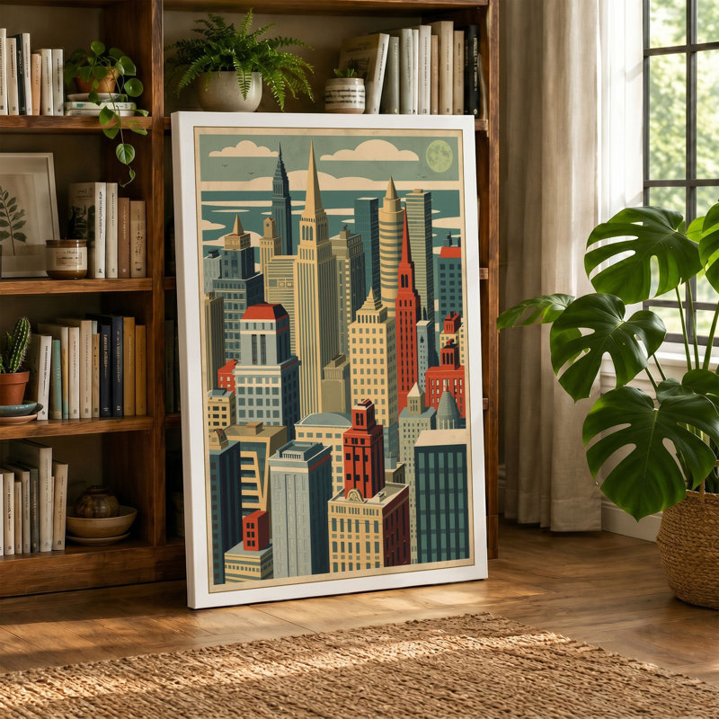 Skyline Art Deco - Wrapped Canvas, 18x12 - 45.7 x 30.5 cm, Cream Border
