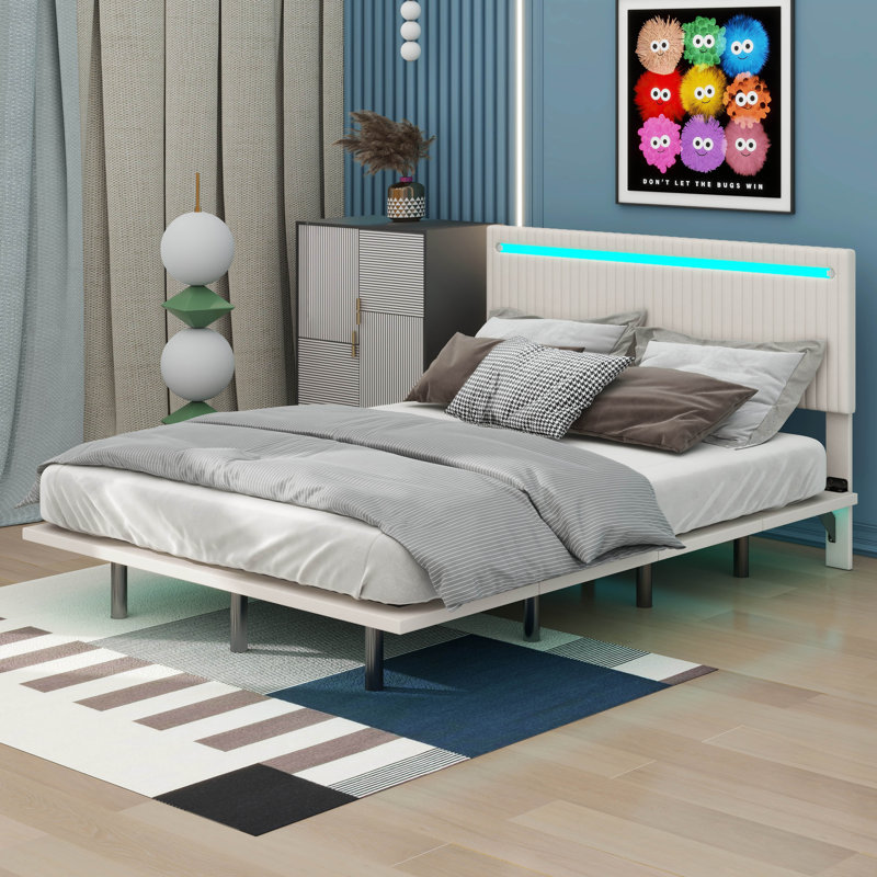  Cadre de lit flottant Darold, Beige, Double