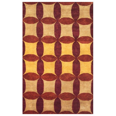 Tapis unique en laine noué à la main beige et rouge de 5 pi x 8 pi Purnmal