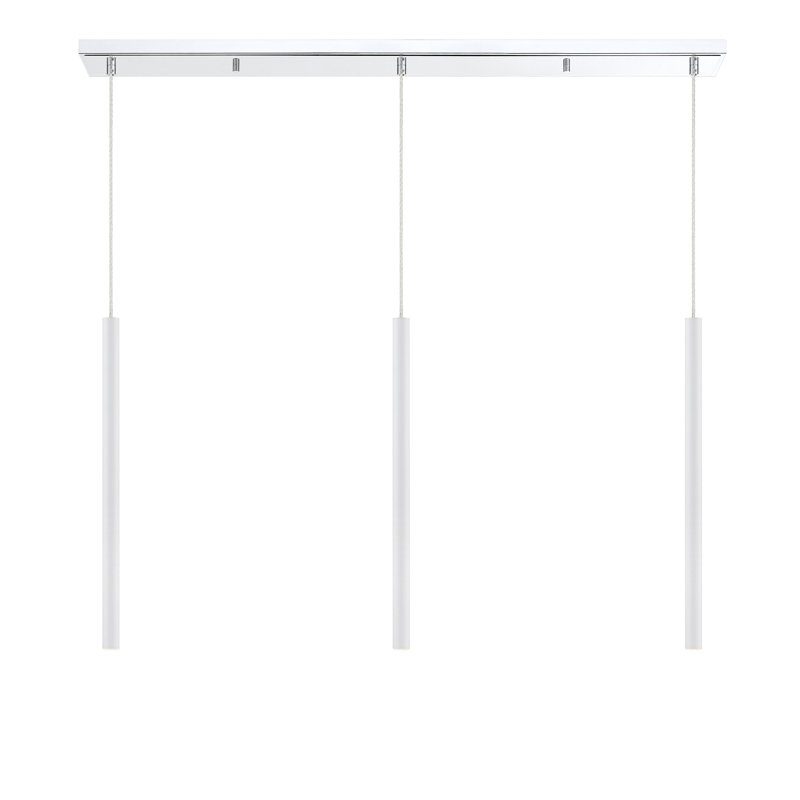 Luminaire suspendu linéaire à 3 lumières pour îlot de cuisine Bowning, Blanc mat, Chrome
