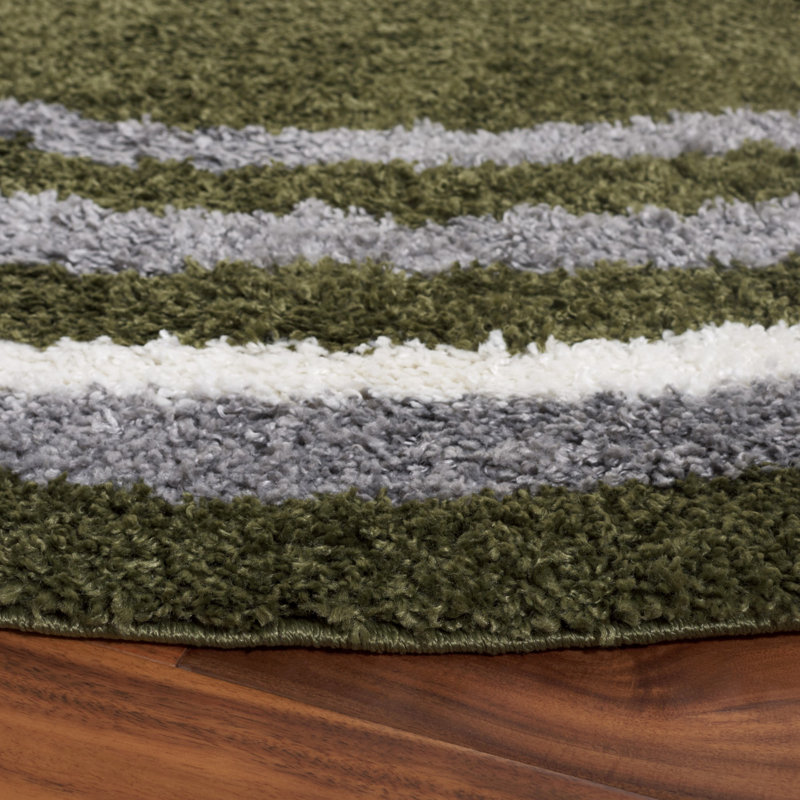 Kanina Border & Stripe Shag 200 Performance Striped Rug, Round 6'7"