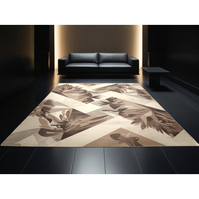 Tapis à motif géométrique doux et moelleux beige et moderne à motif géométrique Bran de Pandanus