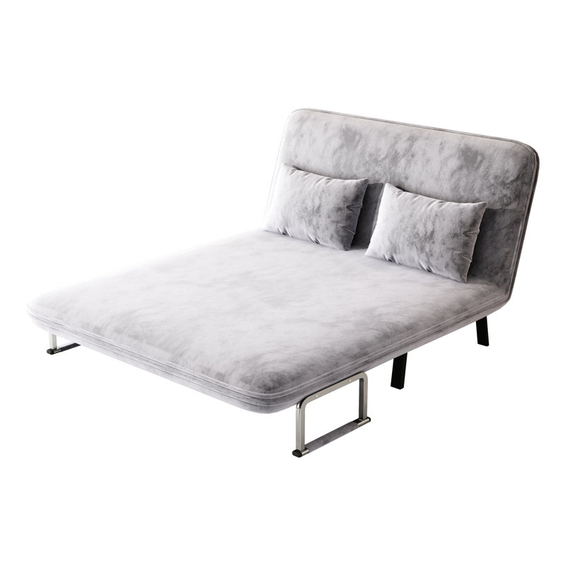 Fauteuil-lit en velours à structure métallique avec revêtement doux et siège réglable à hauteur grise pliable, Gris clair