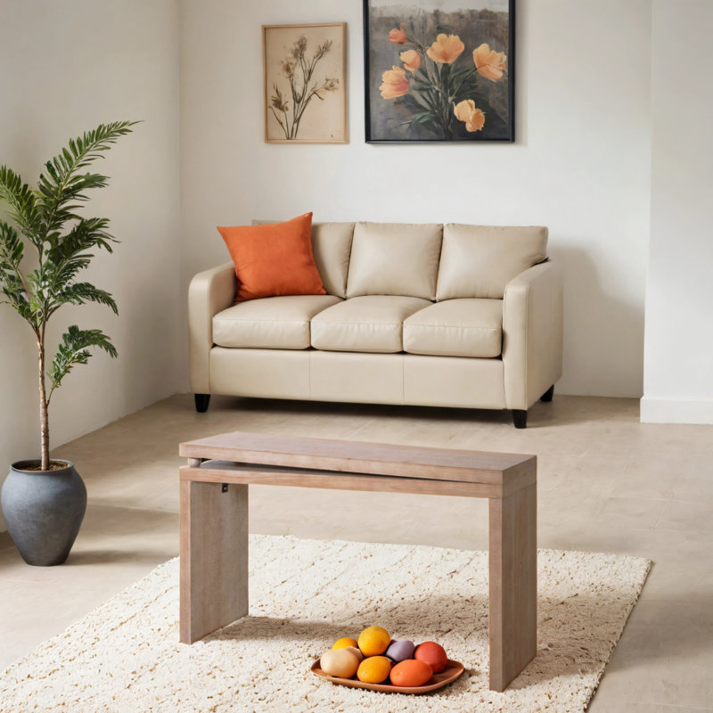 Console de 52 pouces en bois avec détails perlés, table de couloir au fini bois naturel moderne de style rustique