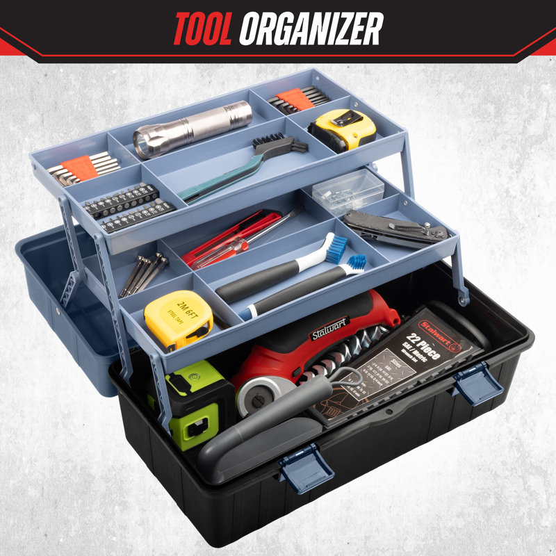 Organisateur de boîte à outils en plastique Stalwart, Noir/gris