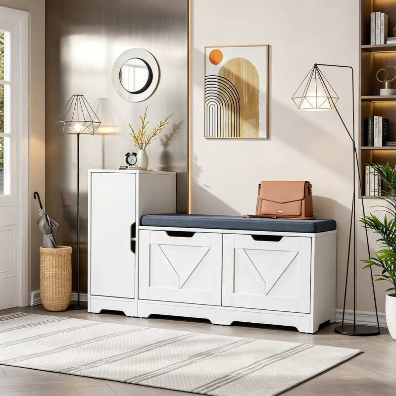 14 Pair Shoe Storage Bench, White