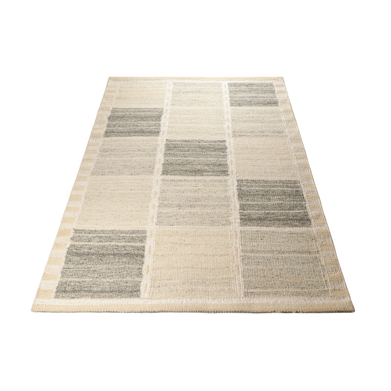 Rug & Kilim’S Scandinavian Rug With White And Gray Geometric Patterns, Rectangle 12' x 16'