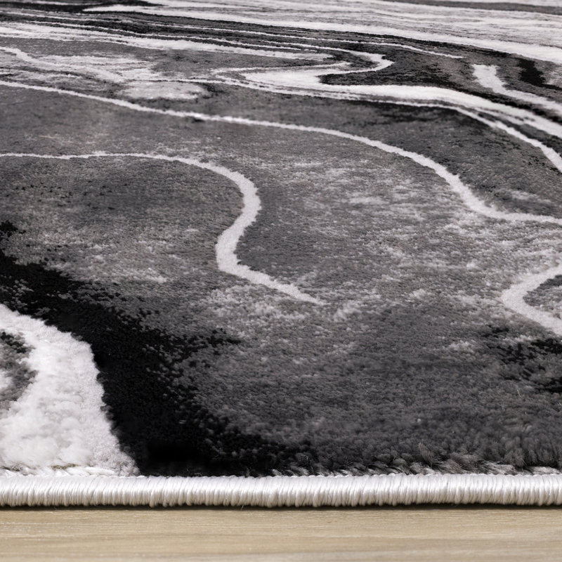 Tapis gris à motif abstrait Smallwood, Tapis de couloir de 2 pi x 7 pi