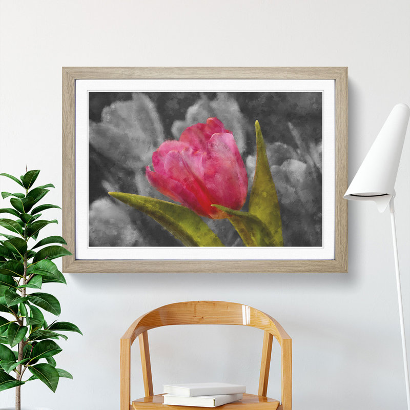 Pink Tulip Flower - Framed Print, 48cm H x 65cm W x 2cm D, Oak Framed