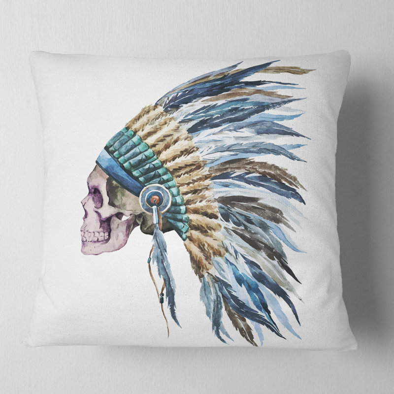 American American Hat and Skull - Coussin imprimé Street Art, 16 po x 1 po, Coussin décoratif