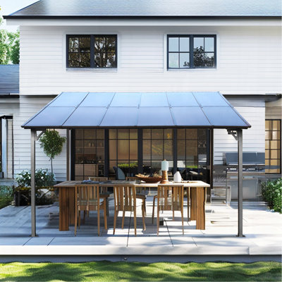 10' X 12' Outdoor Pergola Gazebo,Wall-Mounted Lean To Metal Awning Gazebo With Roof,Large Heavy Duty For Patio,Decks,Backyard