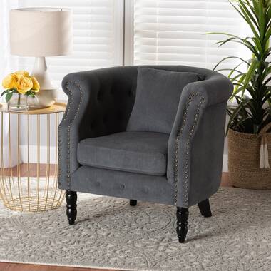 Amold Upholstered Barrel Accent Armchair with Ottoman and Pillow Willa Arlo Interiors Fabric: Dark Gray