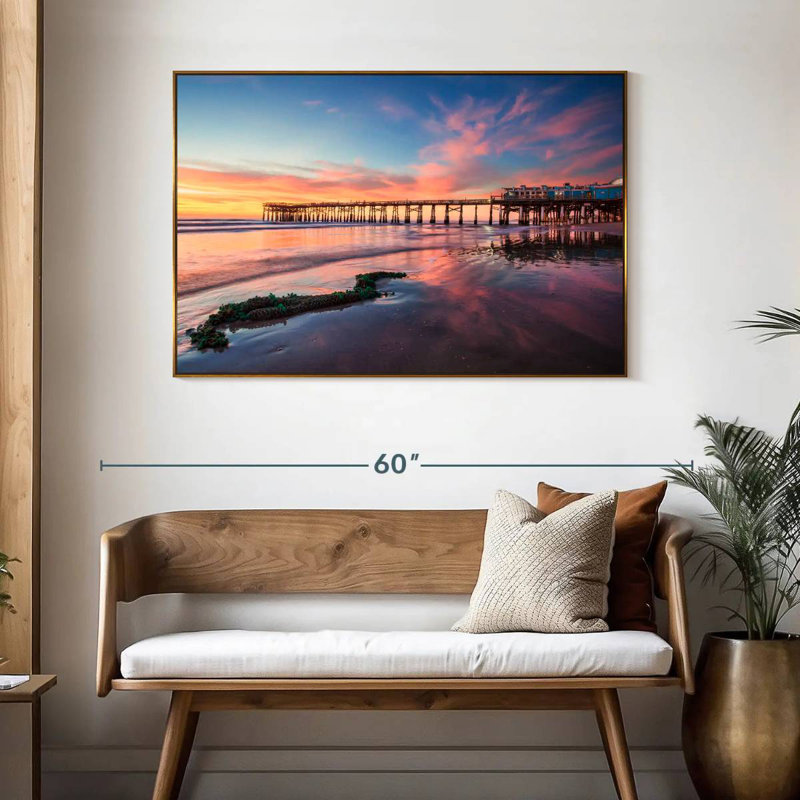 Lever de soleil à Cocoa Beach Pier, 46 po x 31 po, Cadre flottant doré