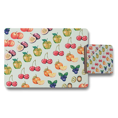Colorful Fruit Pattern Placemat and Coaster Set for Dining Table