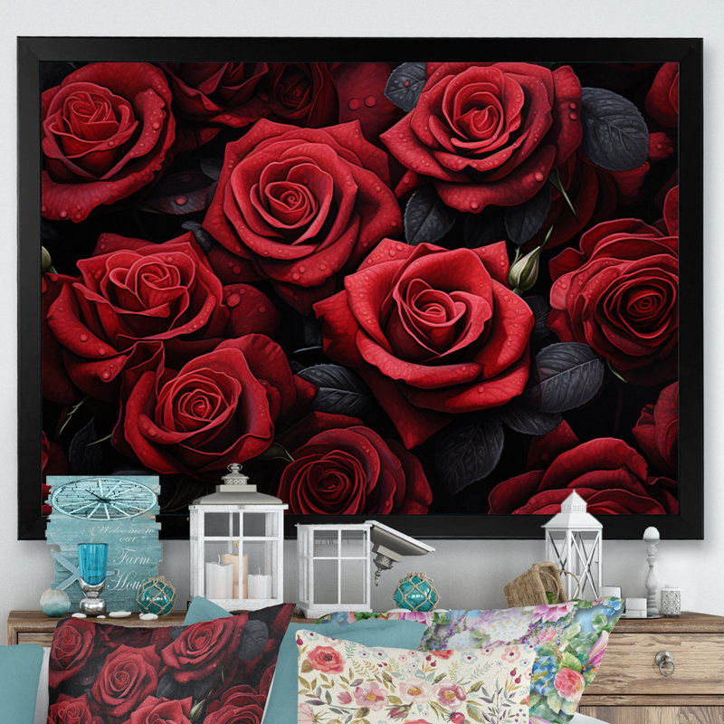 «Red Black Rose Eernal Beauty IV - Roses», reproduction d'art sur toile encadrée, Cadre simple noir