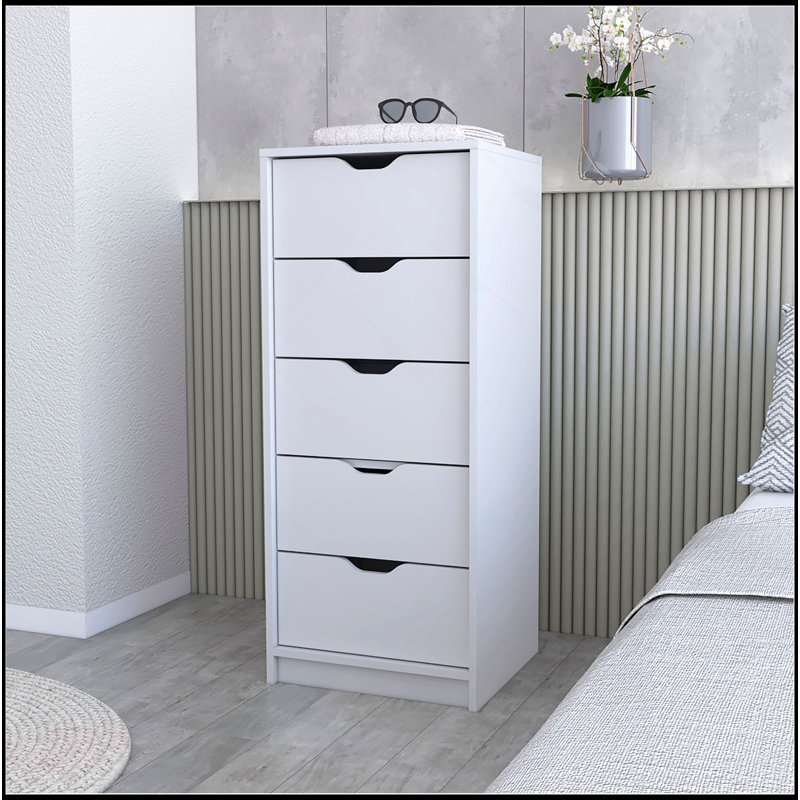 Commode 5 tiroirs, commode haute, Blanc
