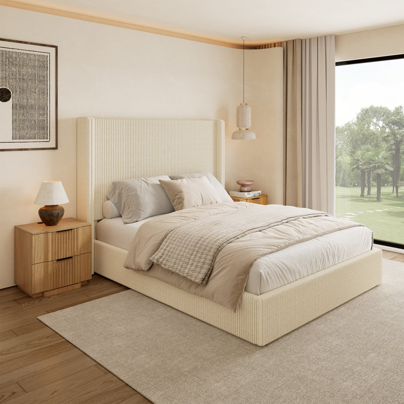 Sleek And Elegant High-Back Lift Up Storage Bed, Queen, White