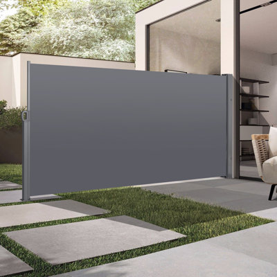Privacy Screen Awning - Retractable, & Water . 118.1"X70.9", Grey Quality Retractable Side , Patio Screen. Dark