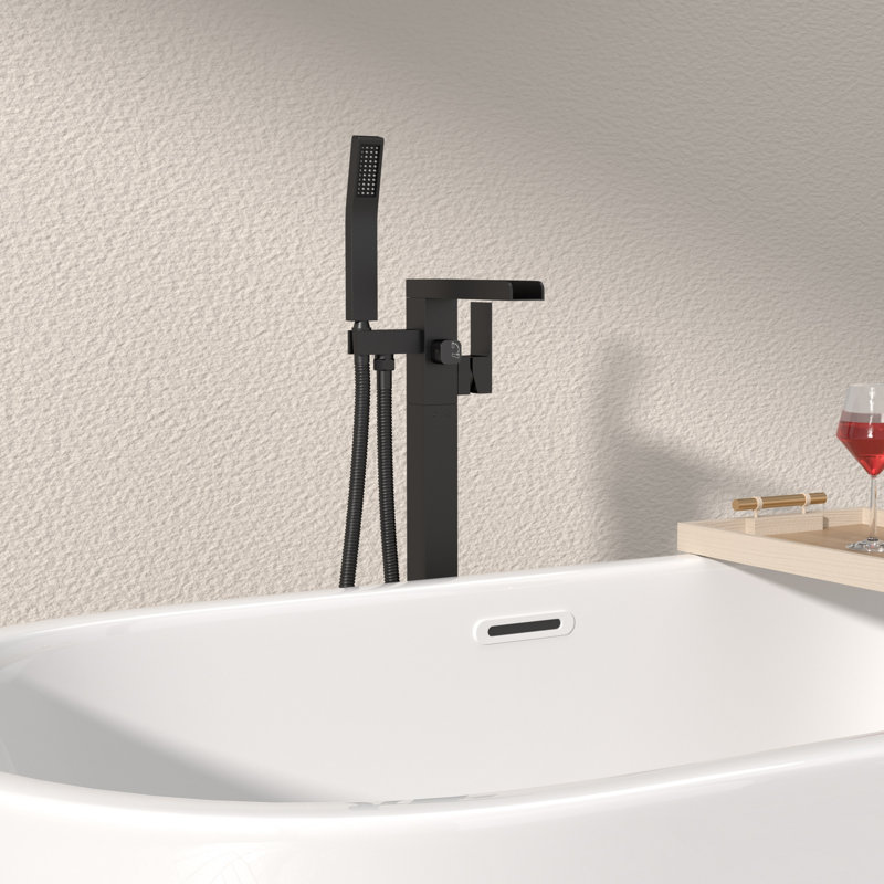 Bec de baignoire au sol avec inverseur et douchette, Noir mat