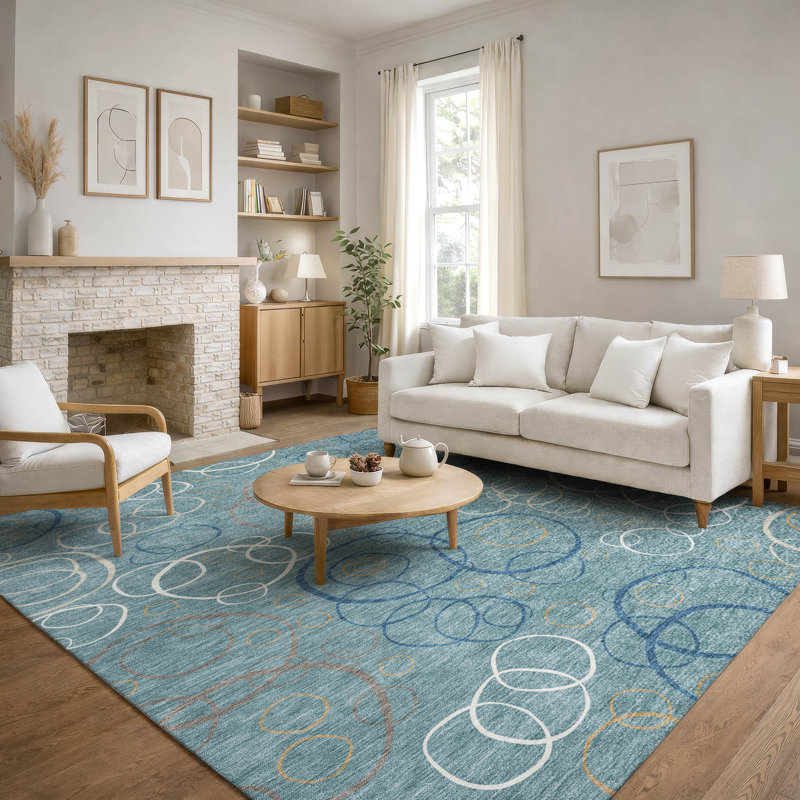 Premium Machine Washable Mayfield AMF2408 Bubbles Rug, Teal, 10' x 14'