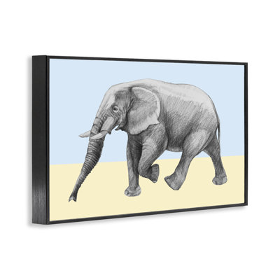 Stepping Elephant in Sketched Style Framed Giclee, design by Violeta Vollmer
