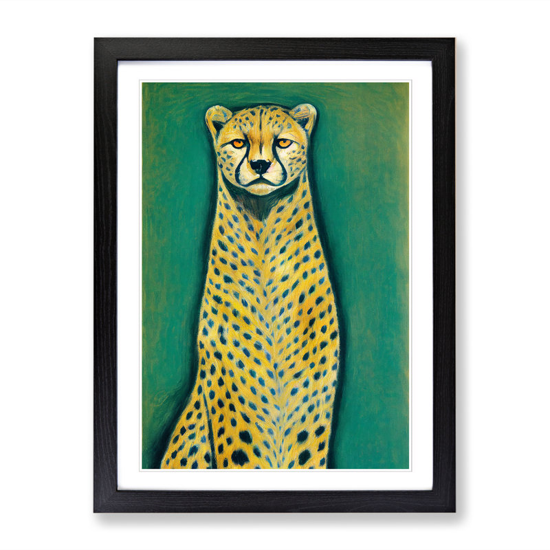 Cheetah Portrait Painting - Picture Frame Print, 34cm H x 25cm W, Walnut Framed