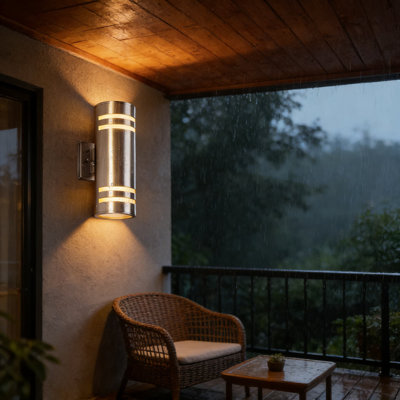 Applique murale d'extérieur Dusk To Dawn avec capteur de photocellule, applique extérieure en acier inoxydable vers le haut et vers le bas, luminaire imperméable pour patio de garage avec porche, comprend des ampoules à DEL