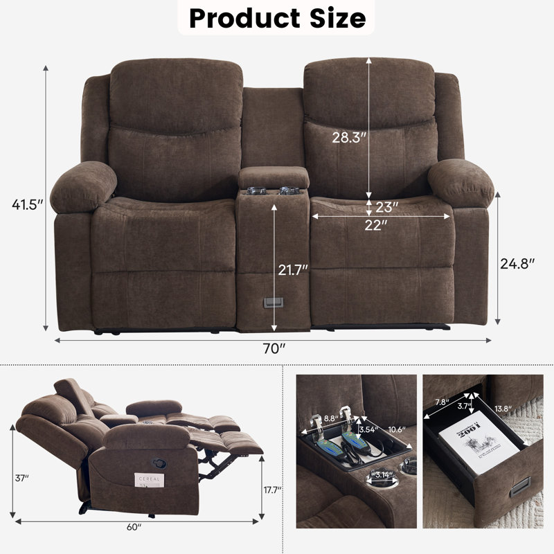 Loveseat Recliner Sofa-manual Reclining Loveseat With Console For Living Room,office,home Theater, Brown