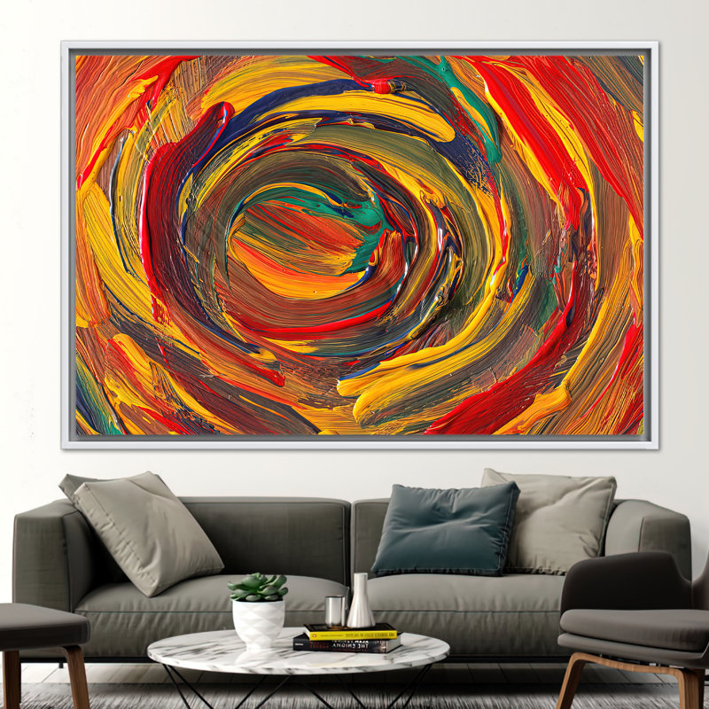 Vibrant Abstract Modern Art Oil Painting Print for Luxurious Wall Decor, White, Framed Print without Mat, 80 cm H x 110 cm W