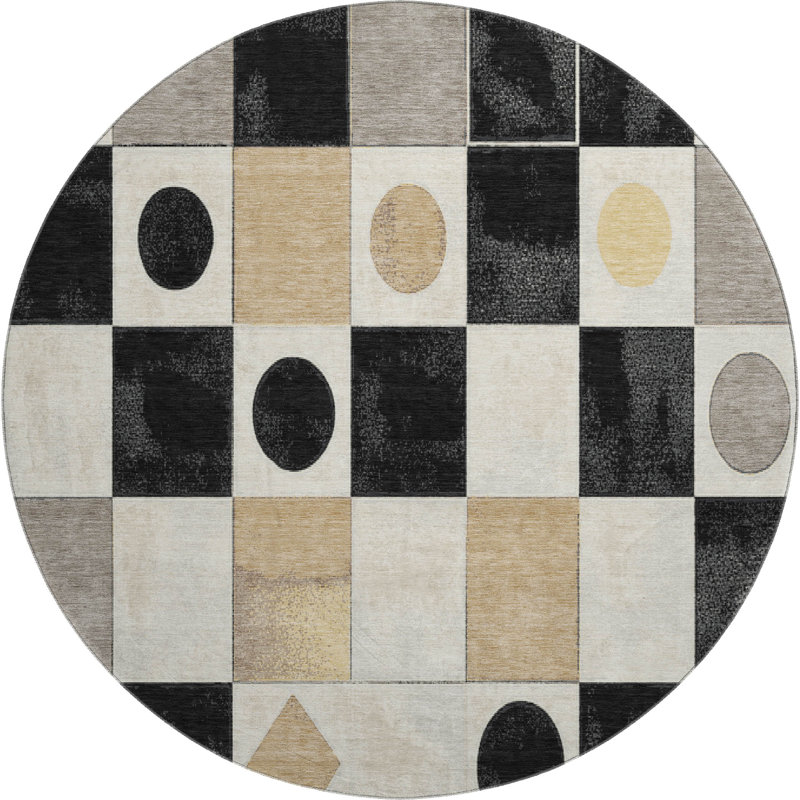 Premium Machine Washable Mayfield  Geometric Rug, 8' Round, Black