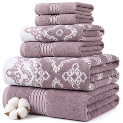 Modern Threads Charlize 6-Piece Reversible Yarn Dyed Jacquard & Solid Towel Set – 100% Cotton, Quick Dry & Absorbent Bath, Hand & Washcloths