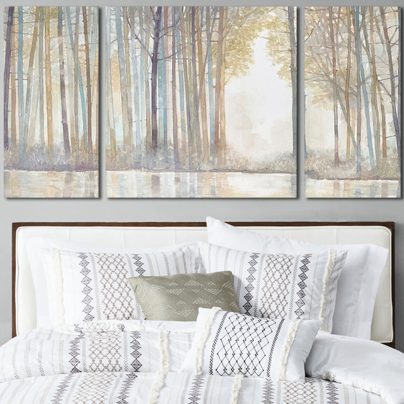«3 Forest Wall Art - Serene et étang avec cintres»