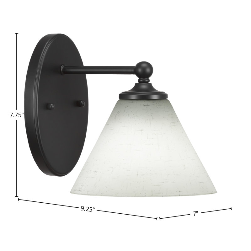 Applique murale Aitkens avec verre mousseline blanc 7 po, Noir mat