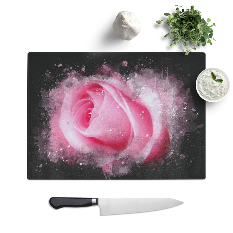 Tempered Glass Pink Rose Petals Chopping Board, 20 cm x 28.5 cm