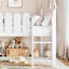 Lit mezzanine double pleine grandeur pour enfants avec glissade, escalier, tablettes de rangement, lumières DEL et garde-corps ronds, blanc-133665518-133665519