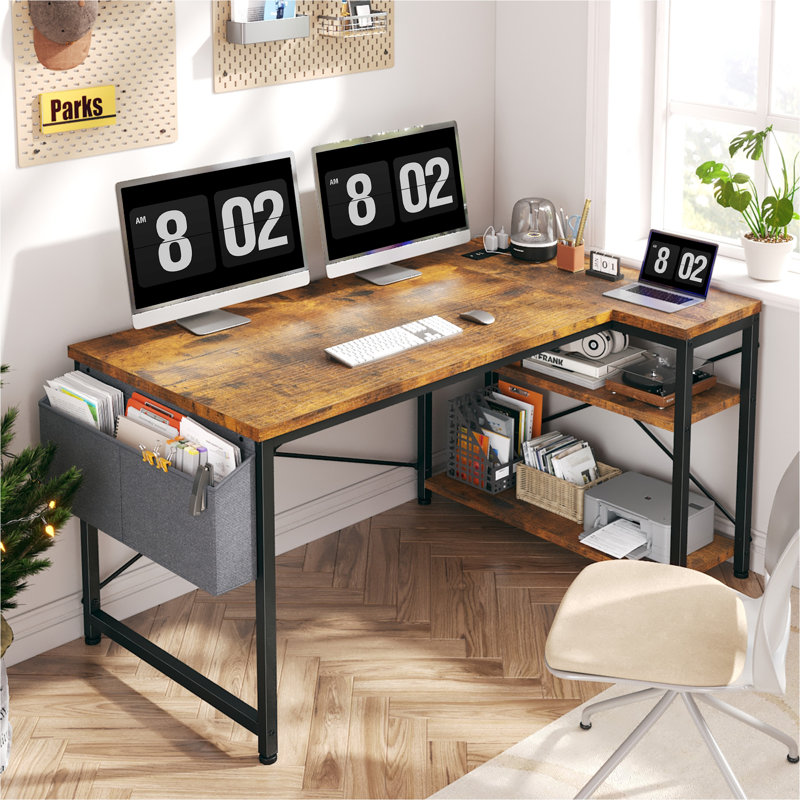 Ciupan L-Shaped Manufactured Wood Computer Desk with Power Outlet, Black/Brown, 29.5" H x 47.2" W x 27.5" D
