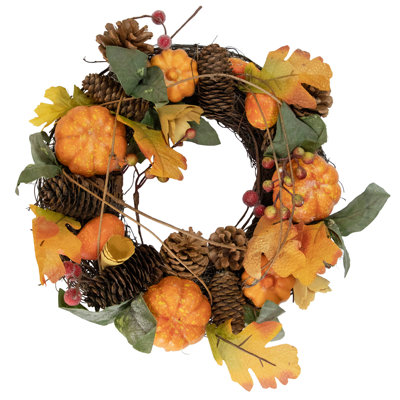 Pumpkin And Pinecone Fall Harvest  - 13.5" - Unlit