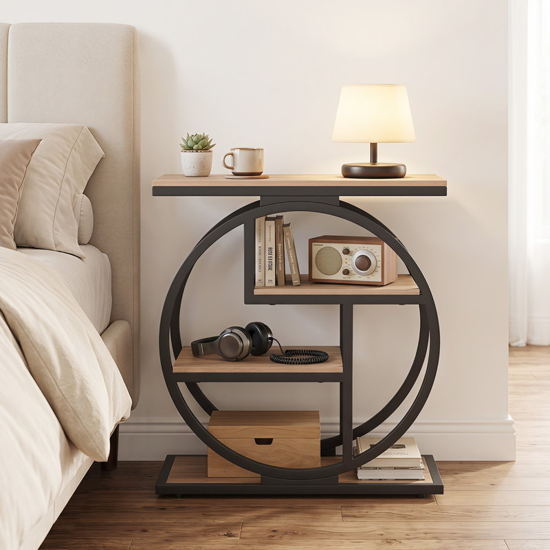 Iron Top End Table, Natural;Black, 2