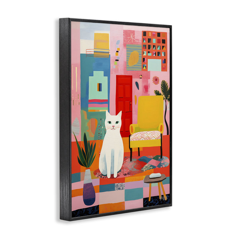 Chat et éclectique, estampe numérique par Roozbeh Bahramali, Giclée encadrée noir minuit, H 24 po x l 16 po