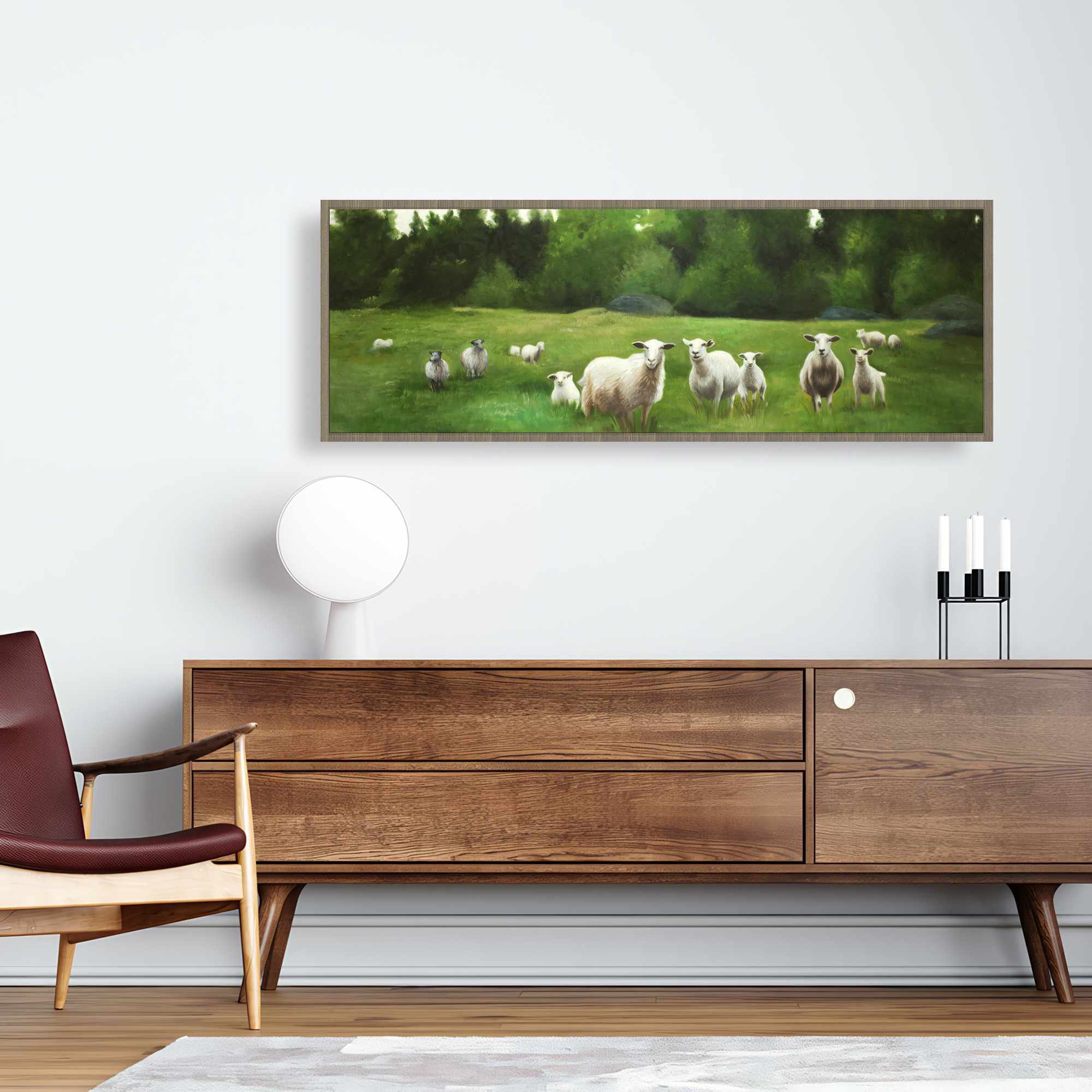 Lark Manor™ Fields of Sheep Framed Canvas - Farm Animals Home Decor Art ...
