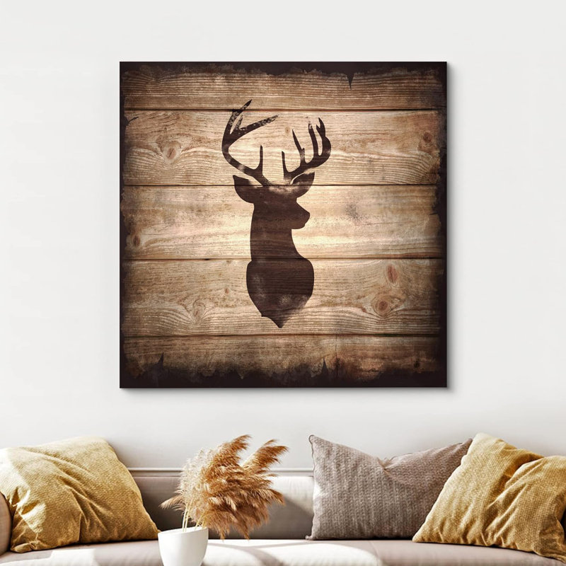 Cerf carré avec bois de cerf sur planche de bois, impression sur toile
