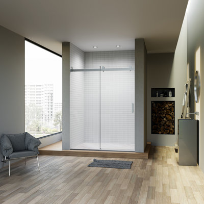 Frameless Single Sliding Shower Doors With Soft-Close, Adjustable Width, And SGCC Tempered Glass For Modern Bathrooms