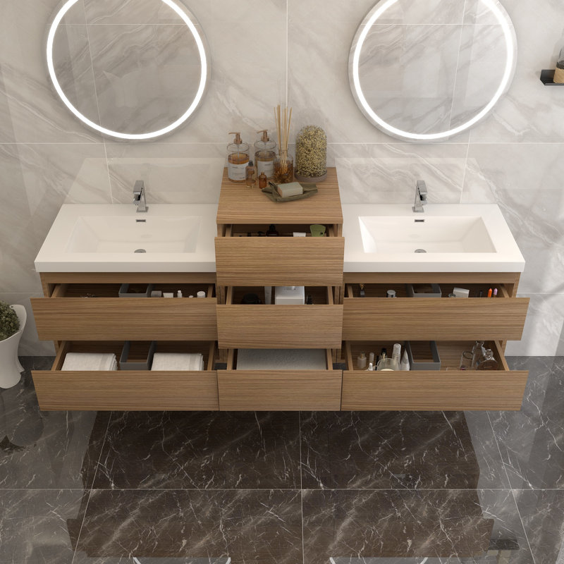 Moreno Bailey Wall Mounted Wall Mounted 2 Double Combined Vanity Unit Bathroom Vanity With Acrylic Top