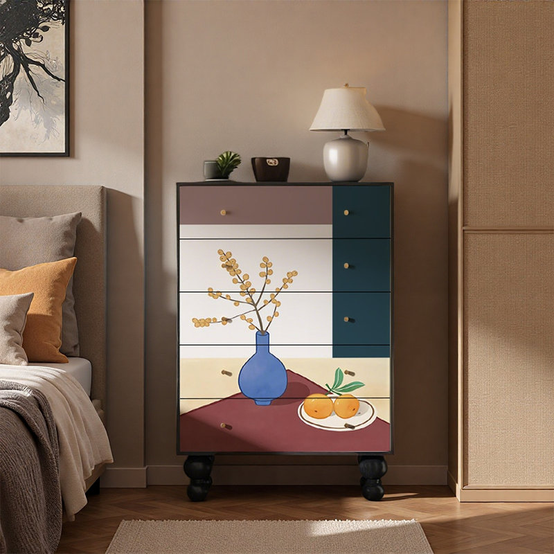 Armoire décorative à cinq tiroirs en bois de frêne