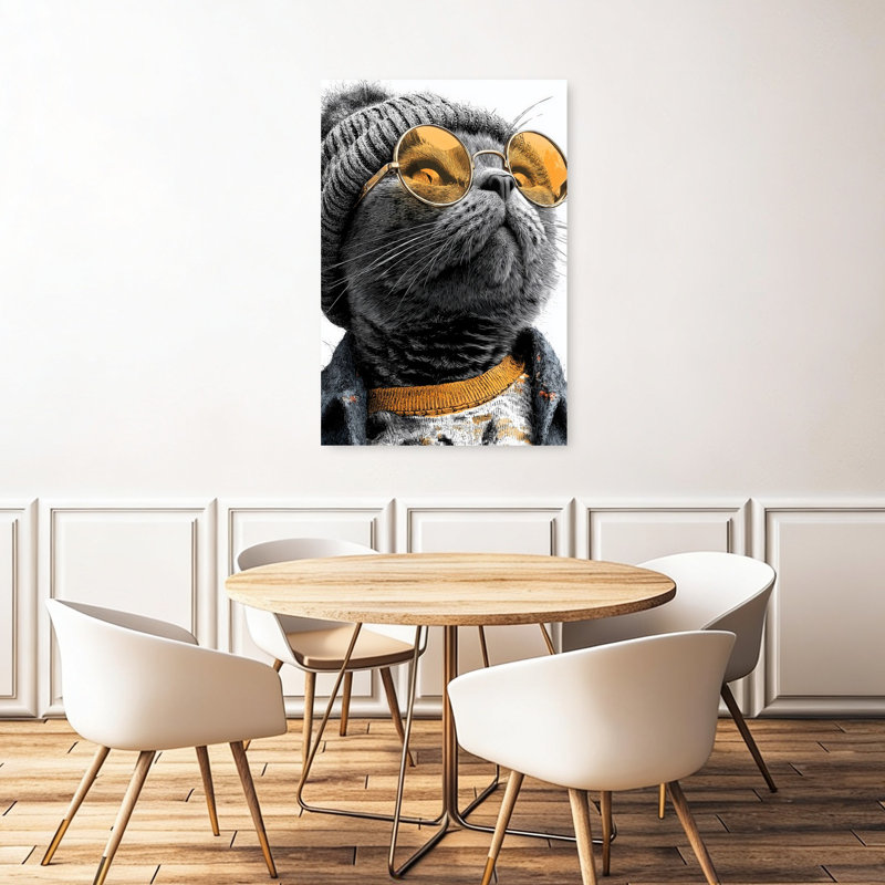Chat rétro avec lunettes de soleil, art mural urbain rétro, H 48 po x l 32 po