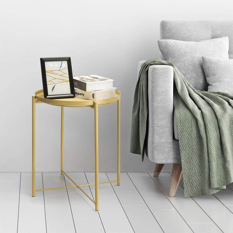Metal Round End Table With Removable Anti-Rust Tray Side Table For Living Room Black, Yellow